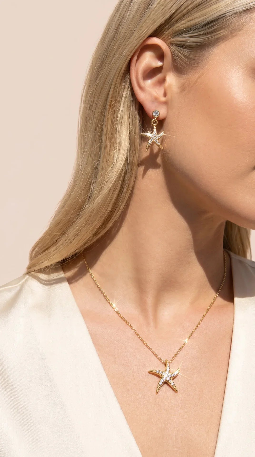 Starfish Gold Plated Pendant Necklace & Earring Set