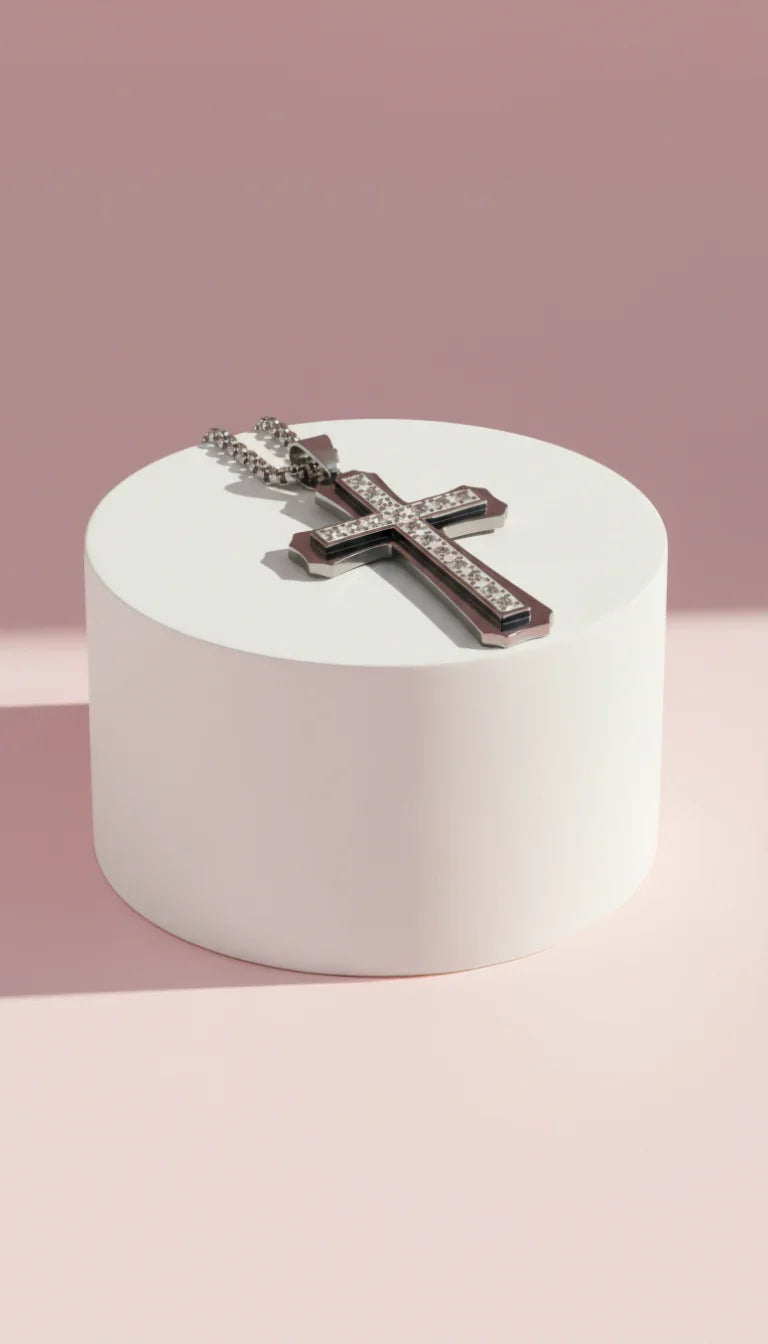 Waterproof Stainless Steel Pave Cross Necklace
