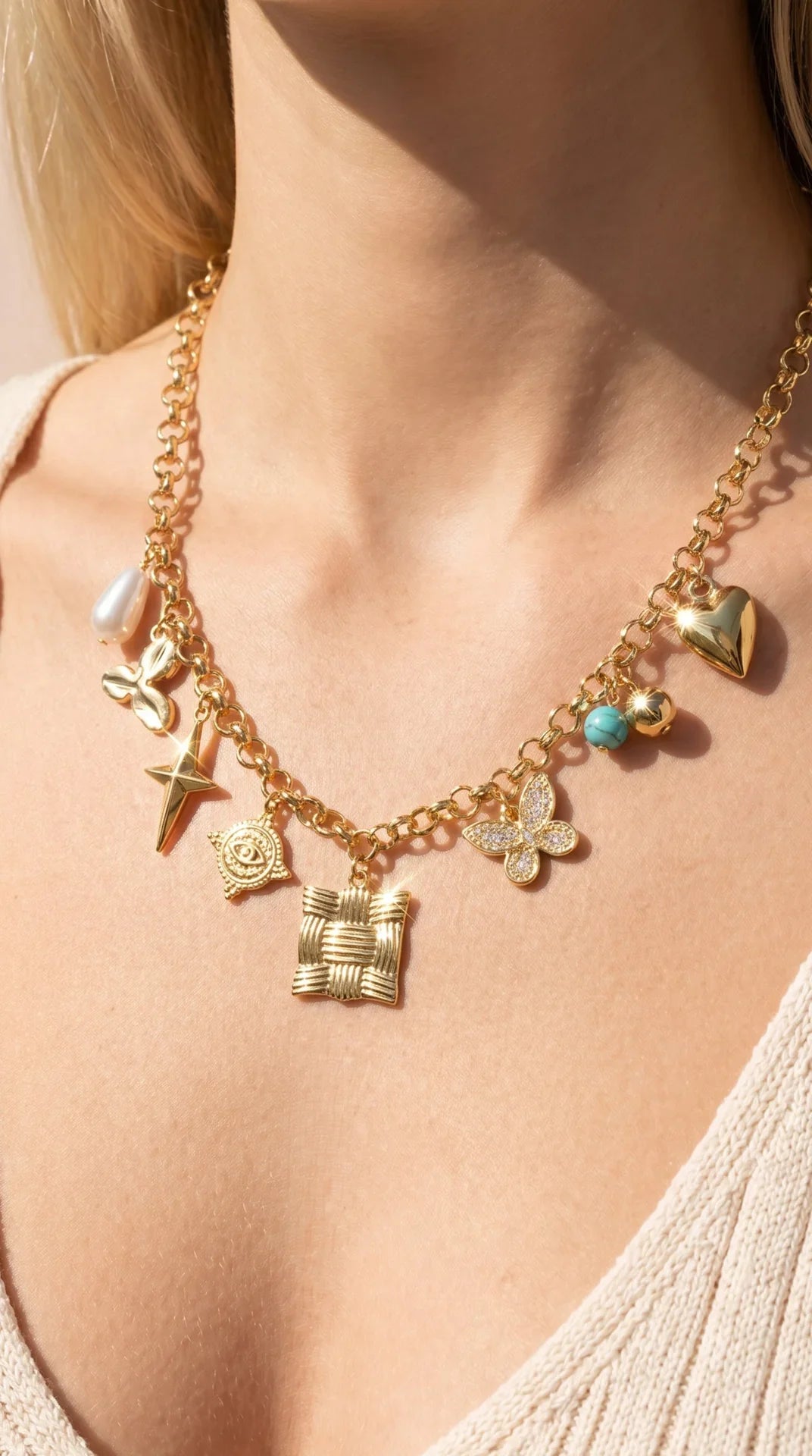 Gold Plated Stainless Steel Charm Necklace