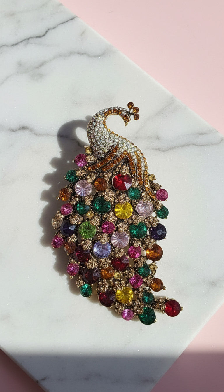 Crystal Peacock Statement Brooch Rhinestone Pin