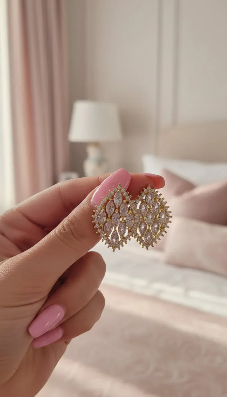 Curved Oval Crystal Stud Earrings