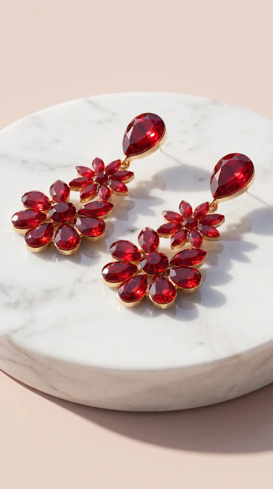 Red Crystal Statement Drop & Dangle Earrings