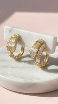 Gold Plated Serpent Huggie Hoop Crystal Earrings