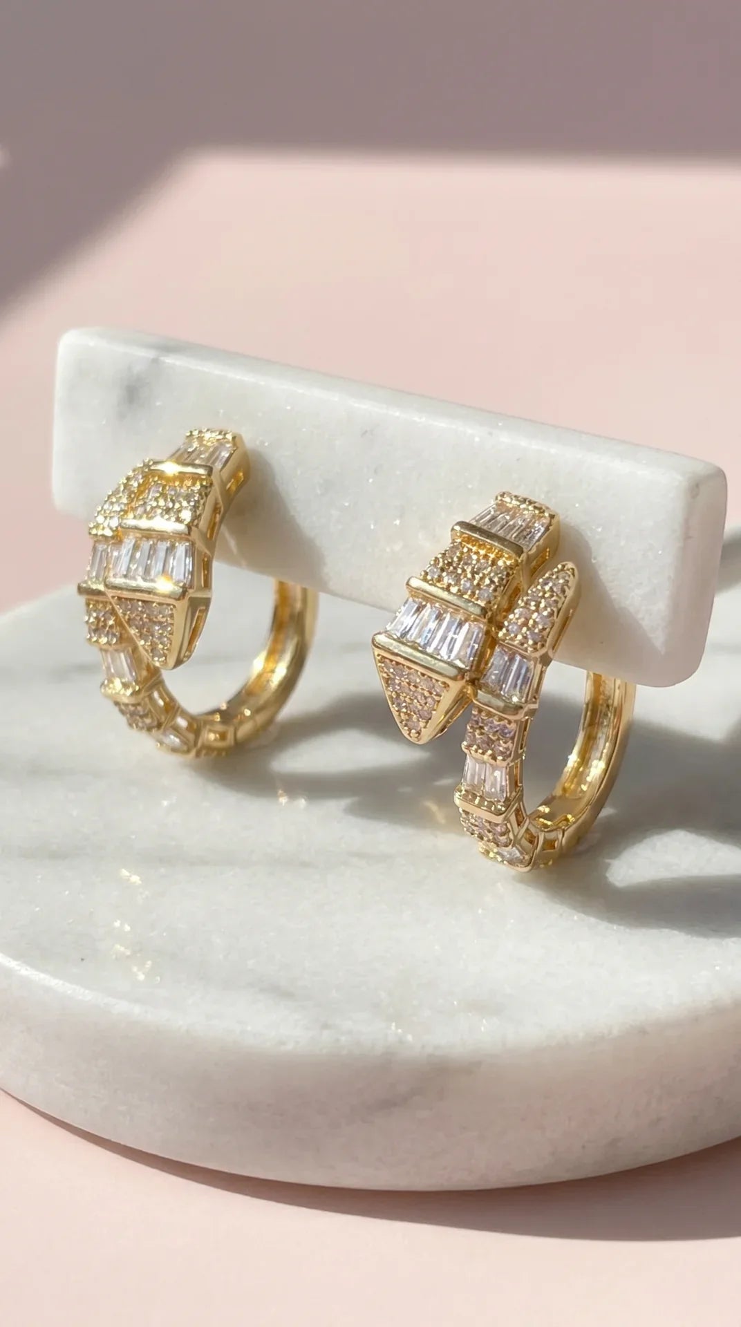 Gold Plated Serpent Huggie Hoop Crystal Earrings