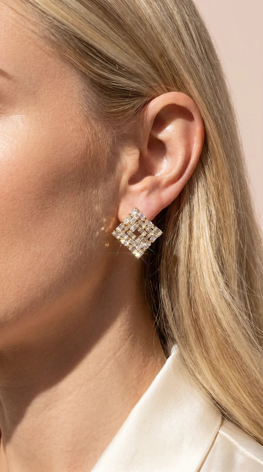 Square Baguette Cut Crystal Stud Earrings