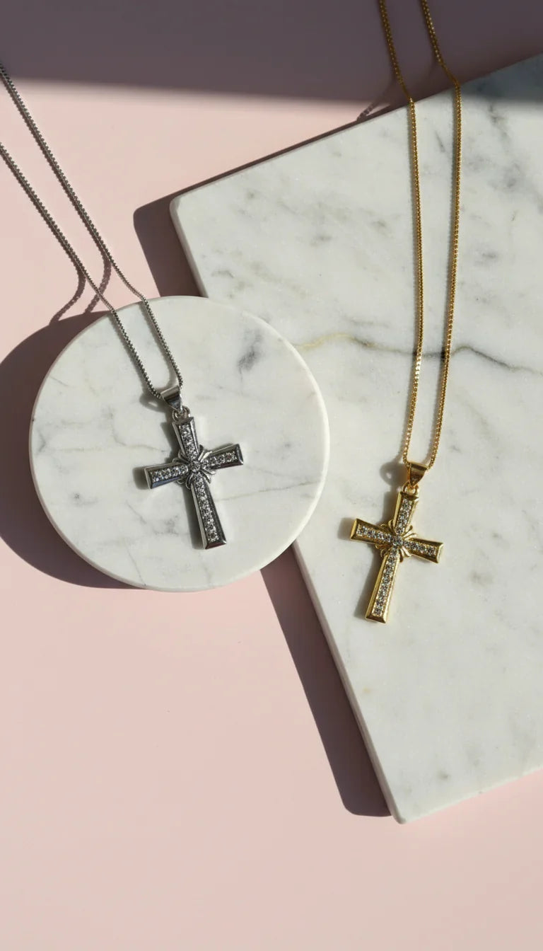 Waterproof Pavé Crystal Gold Plated Cross Necklace