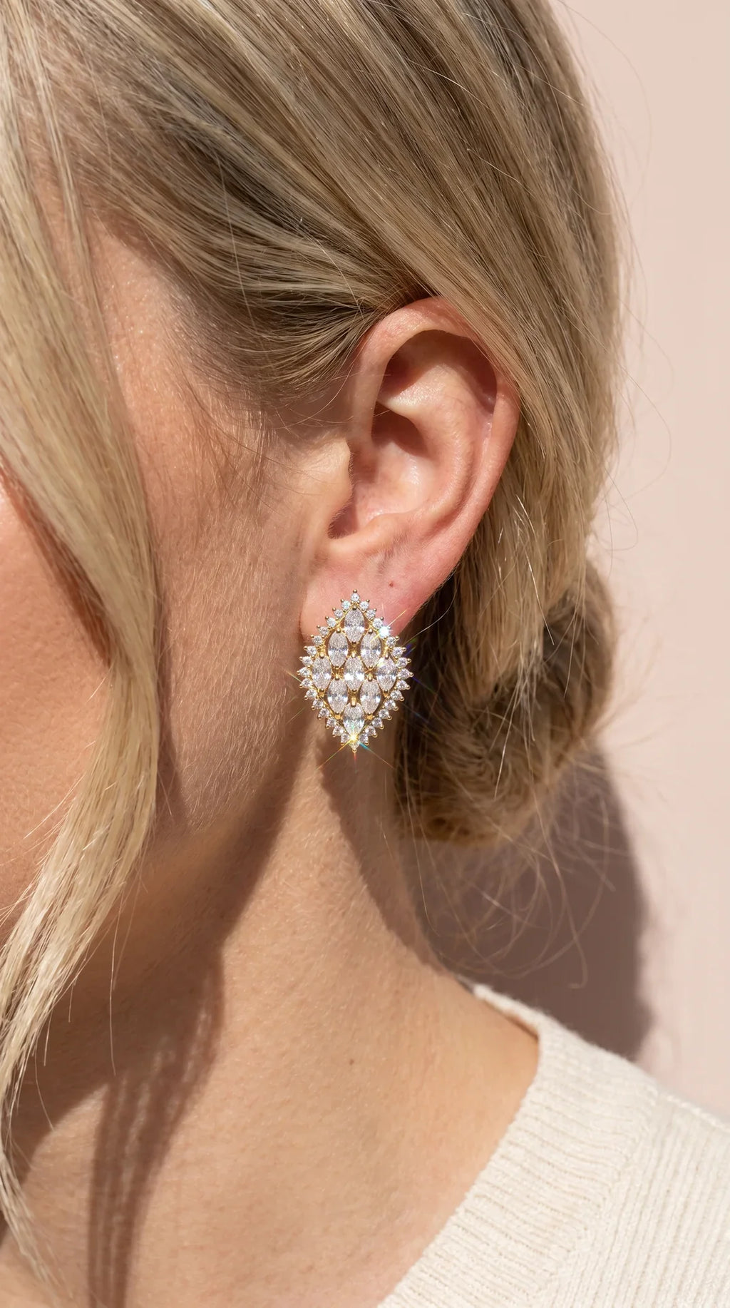 Curved Oval Crystal Stud Earrings