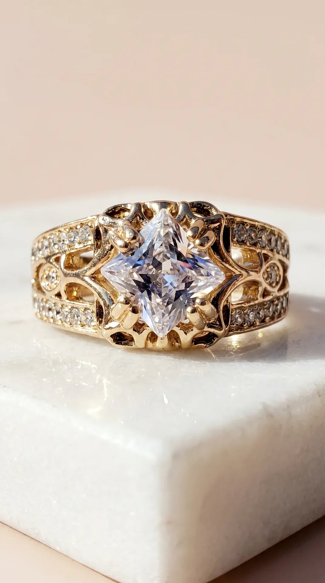 Box set of 12 Gold Square Cut Crystal Rings