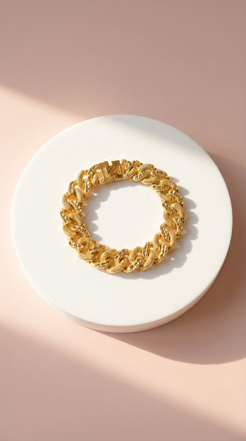 Waterproof 24k Gold Plated Curb Link Textured Gold Bracelet