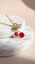 Cherry Gold Plated Steel Crystal Pendant Necklace