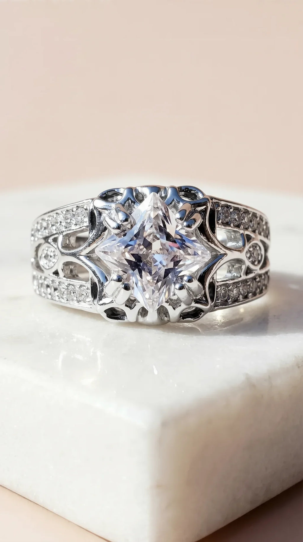Box Set Of 12 Silver Square Cut Crystal Rings
