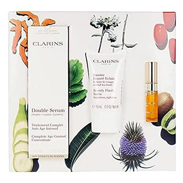 Clarins Double Serum Gift Set 50ml Double Serum + 15ml Beauty Flash Balm + 2.8ml Lip Comfort Oil - 01 Honey