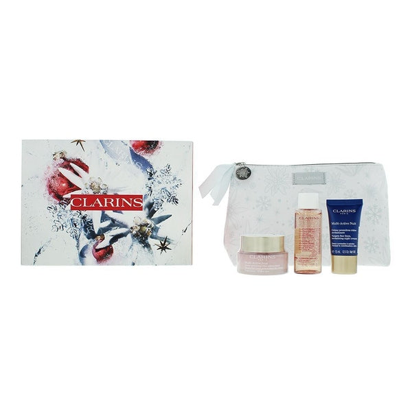 Clarins Multi-Active Collection Gift Set 50ml Multi-Active Day Cream + 15ml Multi-Active Night Cream + 50ml Cleansing Micellar Water + Wash Bag
