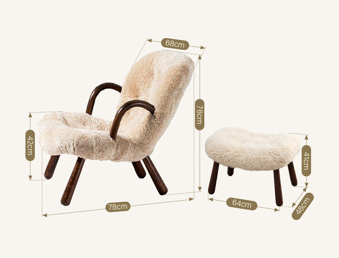 Classic Clam Armchair & Footstool, Boucle