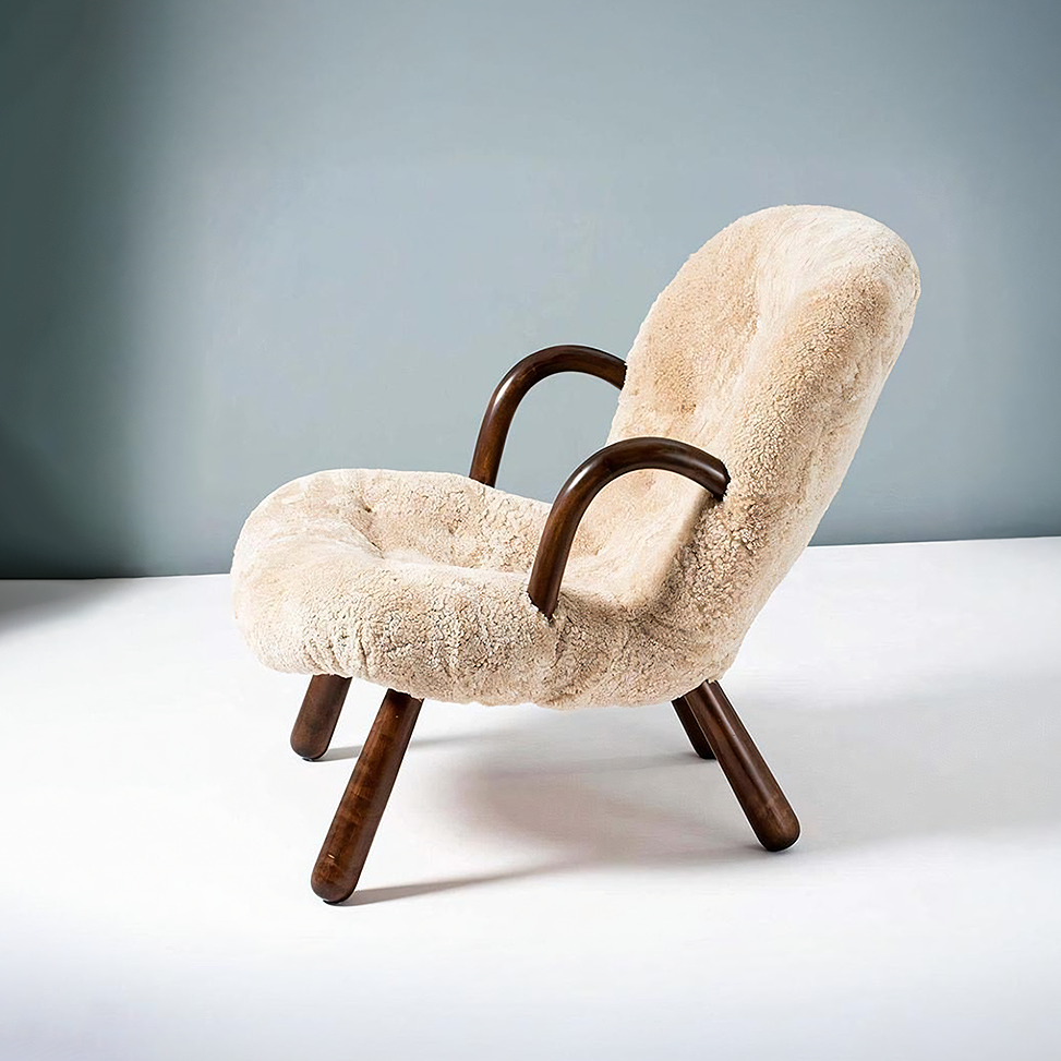 Classic Clam Armchair & Footstool, Boucle