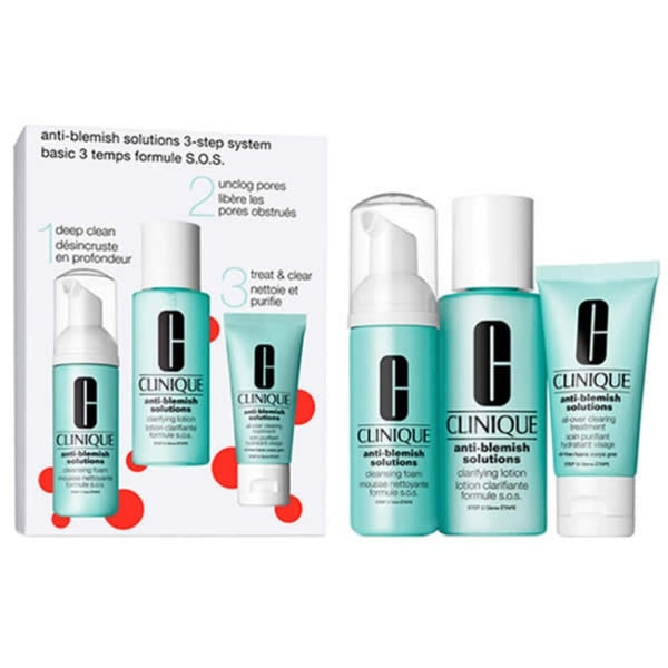Clinique Anti-Blemish Solutions 3-Step System Gift Set 50ml Cleansing Foam + 100ml Clarifying Lotion + 30ml All-Over Clearing Treatment