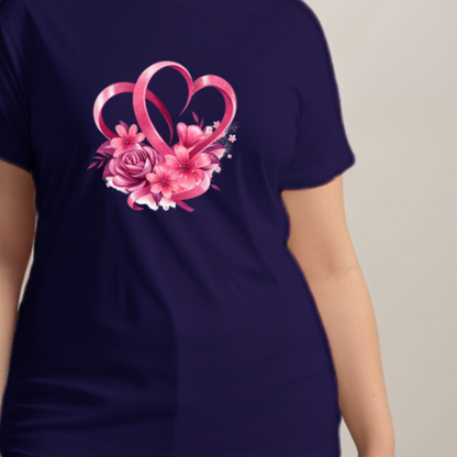 Cotton Ribbon-Heart Print T-Shirt