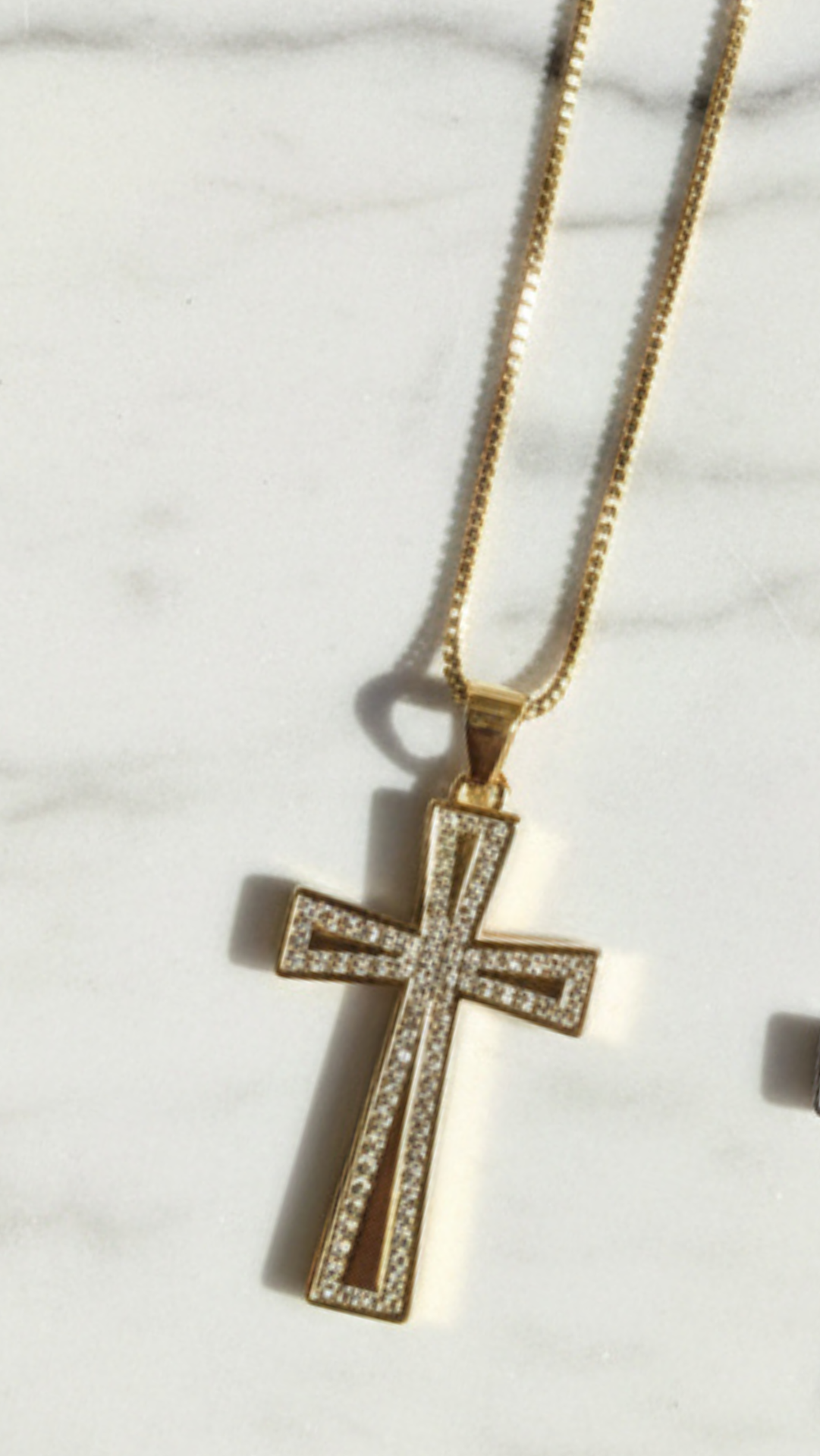 Waterproof Pavé Crystal Gold Plated Cross Stainless Steel Necklace