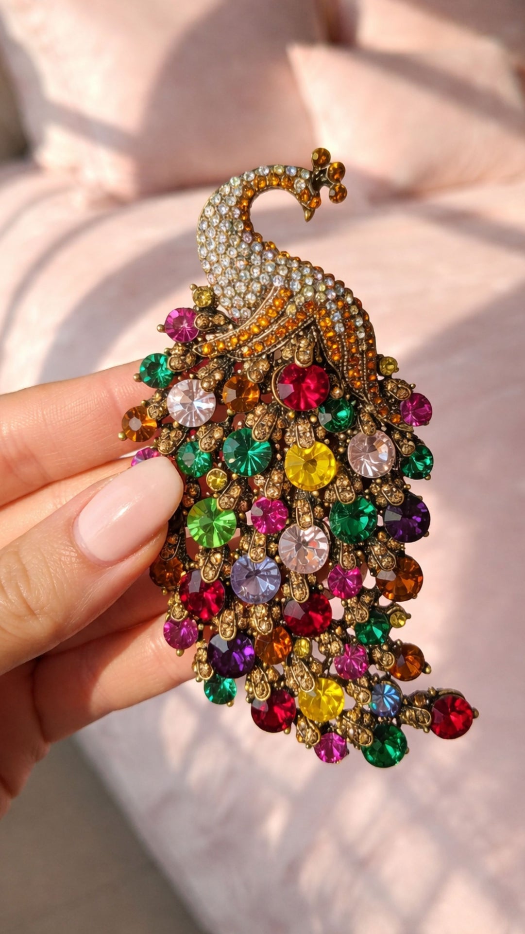 Crystal Peacock Statement Brooch Rhinestone Pin