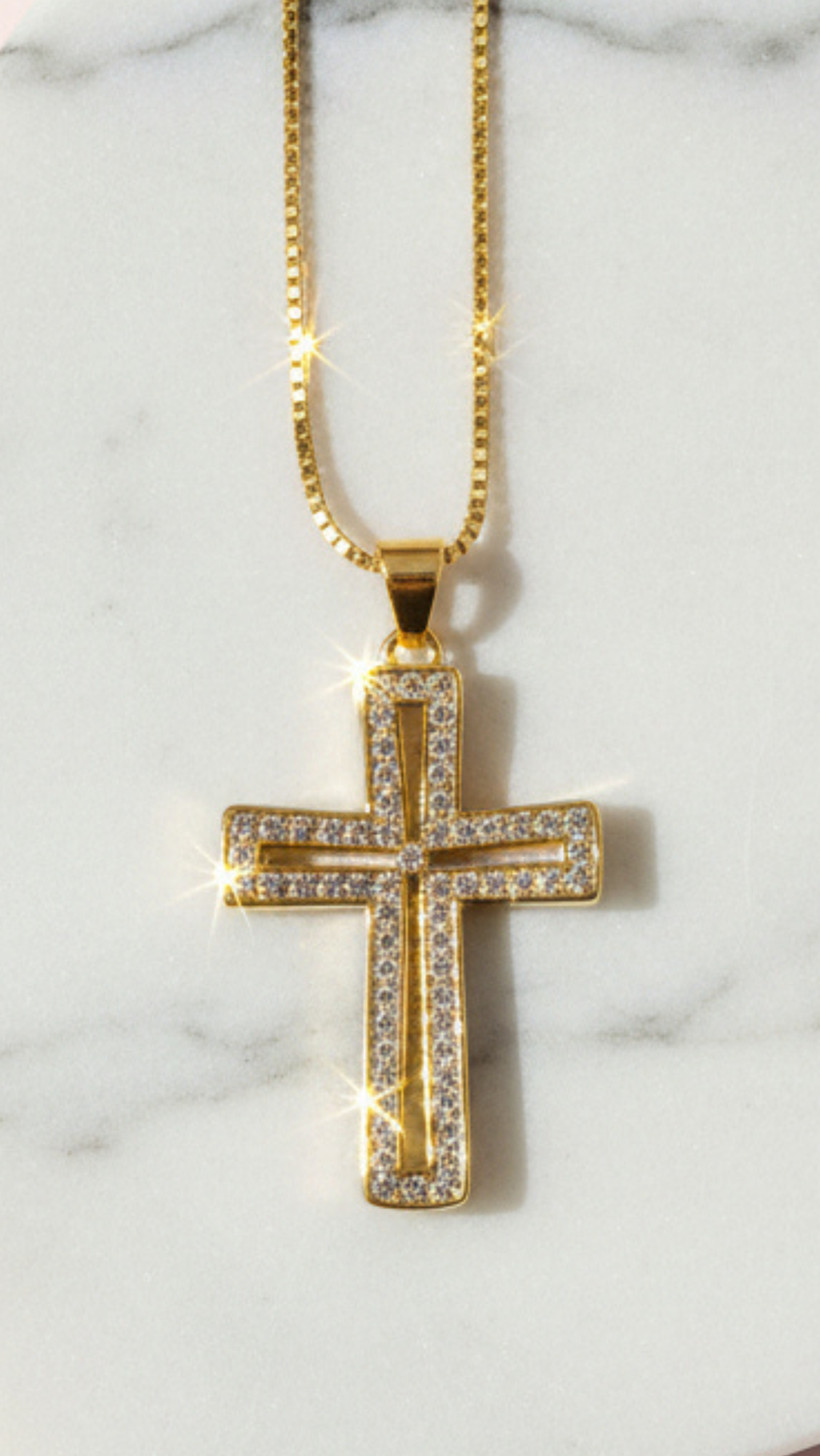 Square Cut Curved Crystal Cross Pendant Necklace