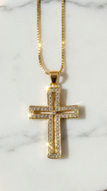 Square Cut Curved Crystal Cross Pendant Necklace