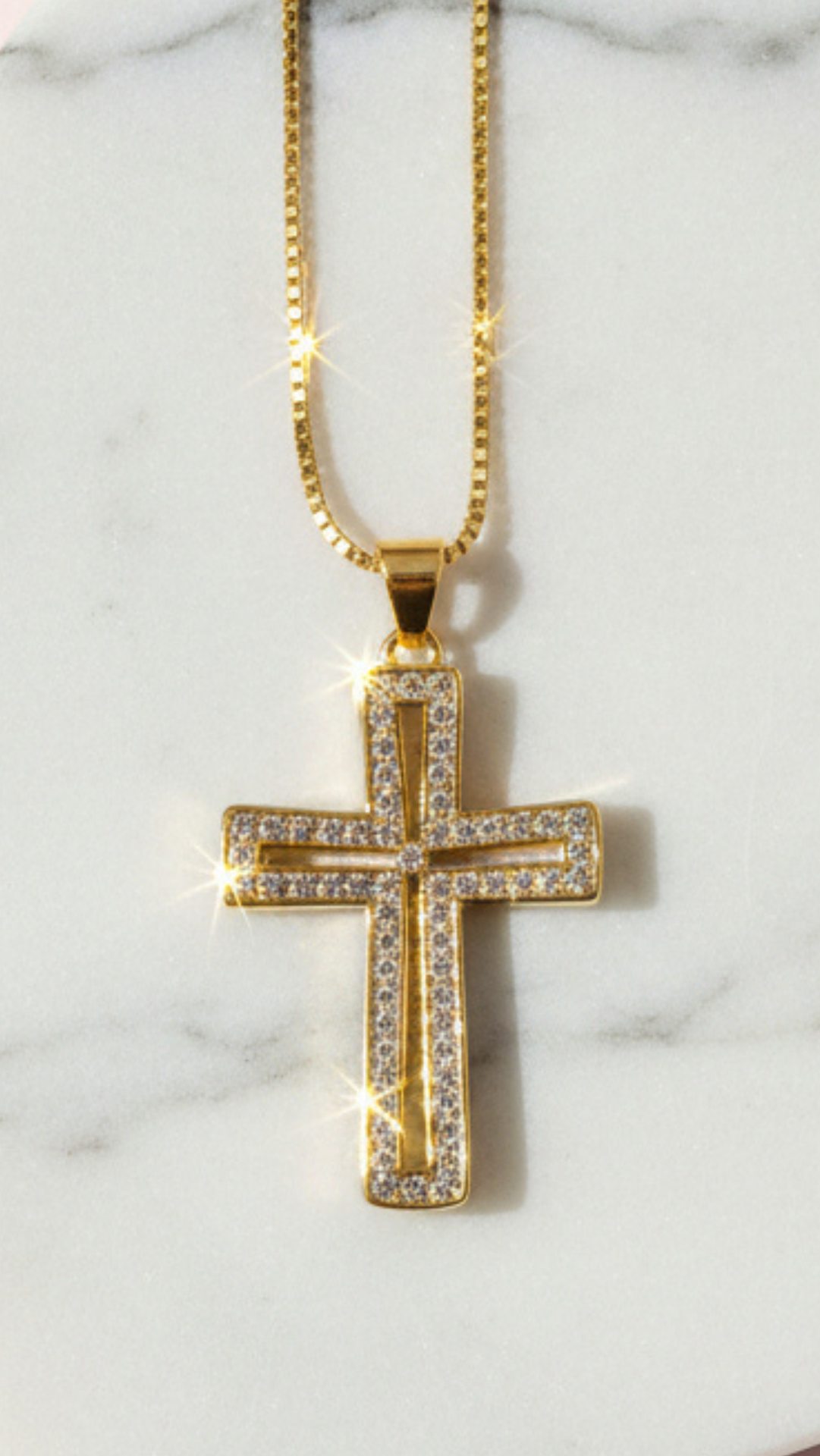 Square Cut Curved Crystal Cross Pendant Necklace