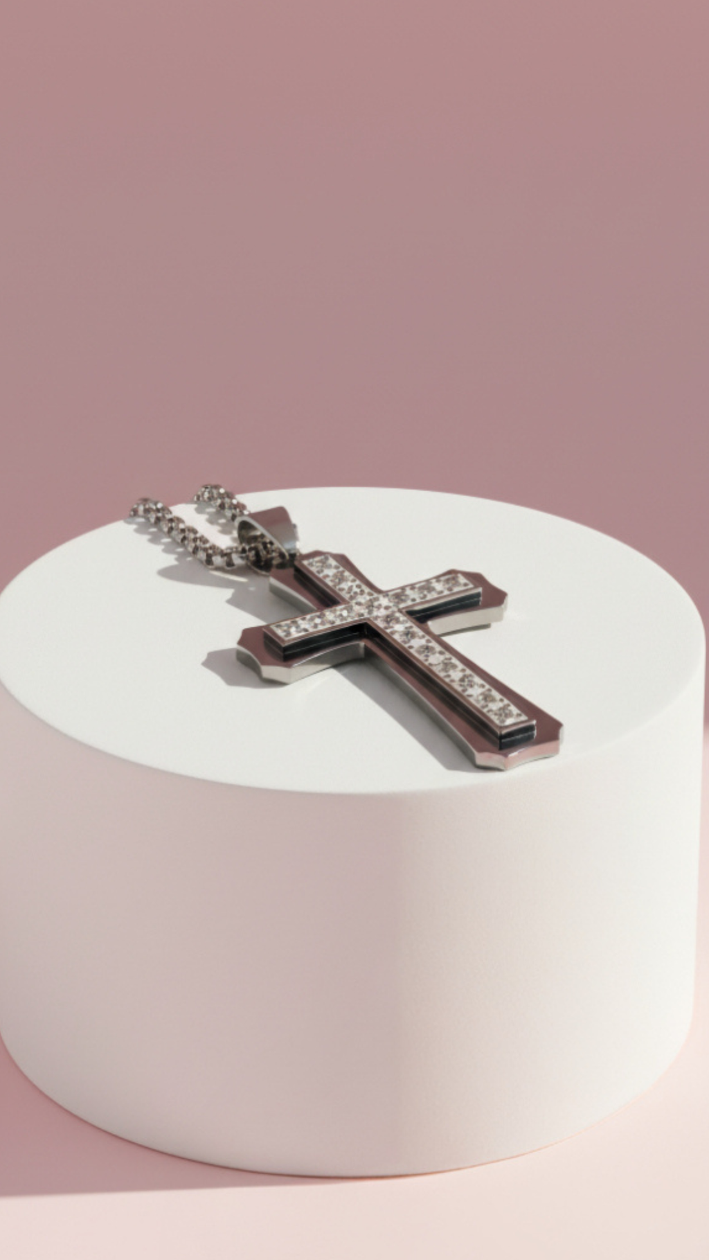 Waterproof Stainless Steel Pave Cross Necklace