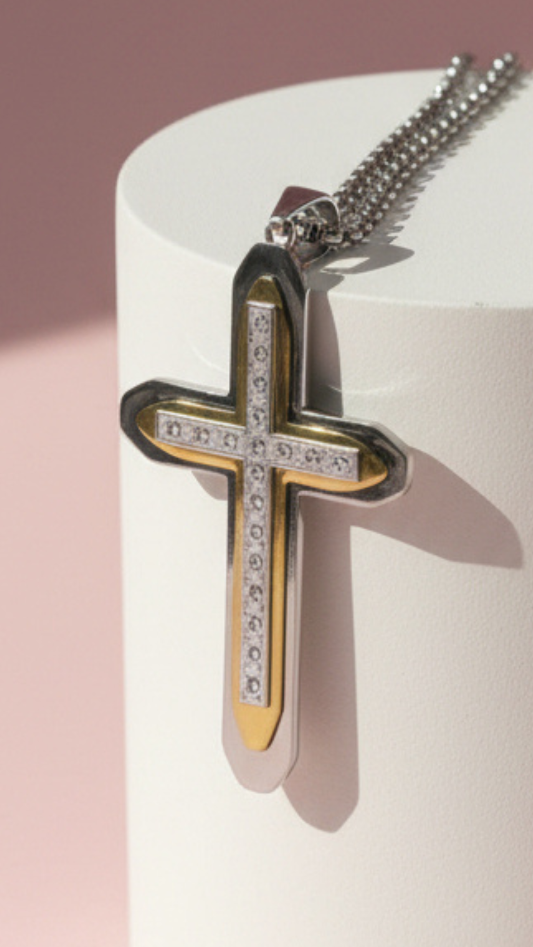 Waterproof Two Tone Layered Stainless Steel Cross Necklace