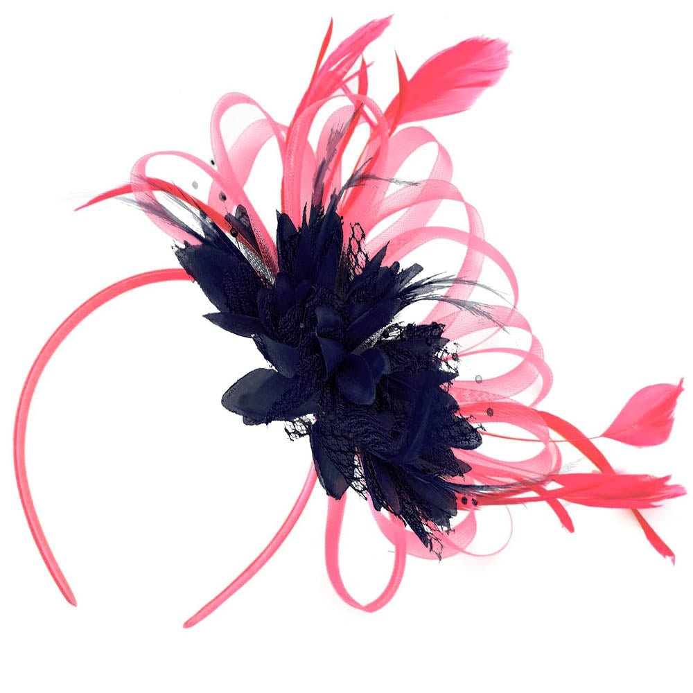 Coral and Navy Hoopmix Fascinator on Headband