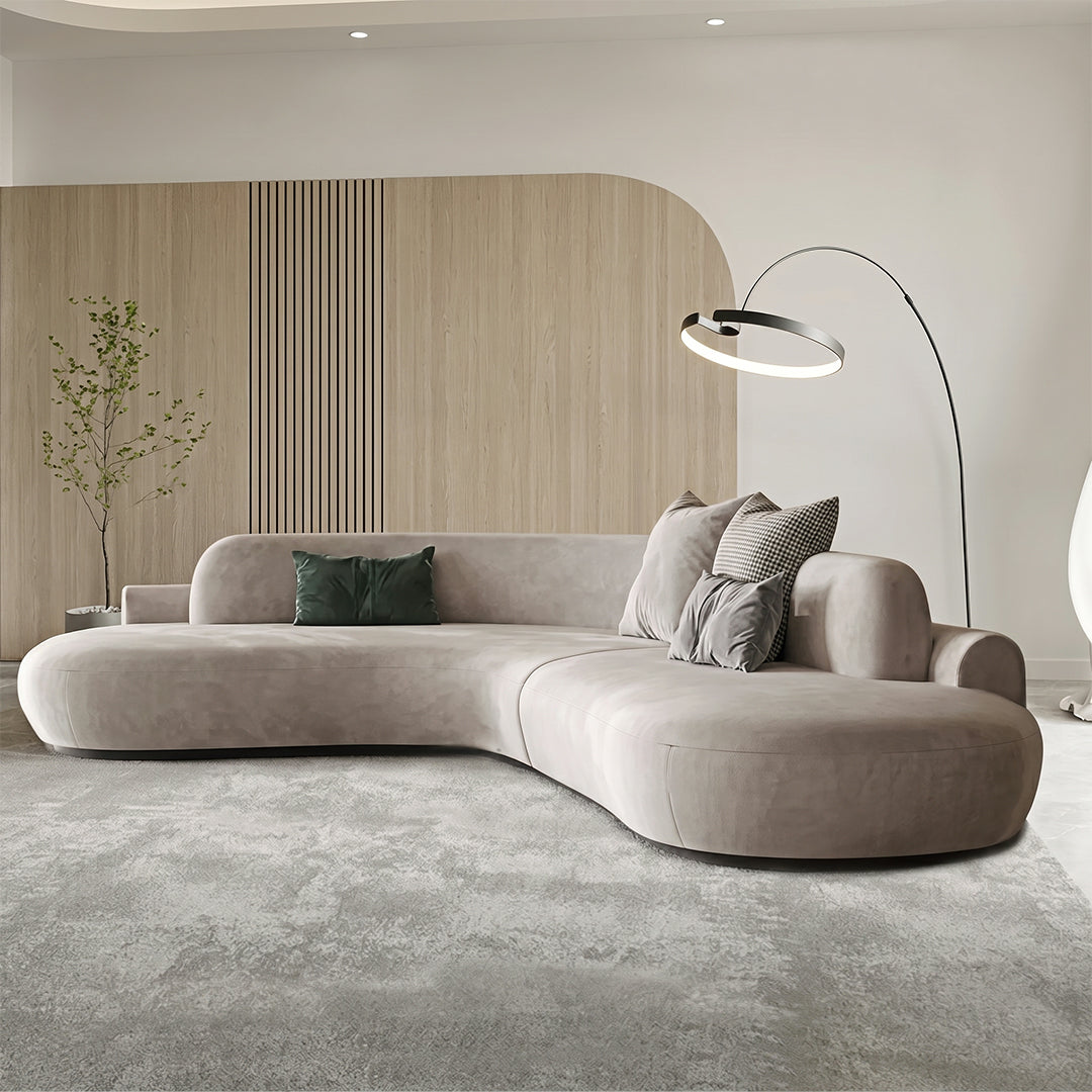 Cosima Grey Four Seater, Five Seater Curved Sofa, Long Sofa, Velvet