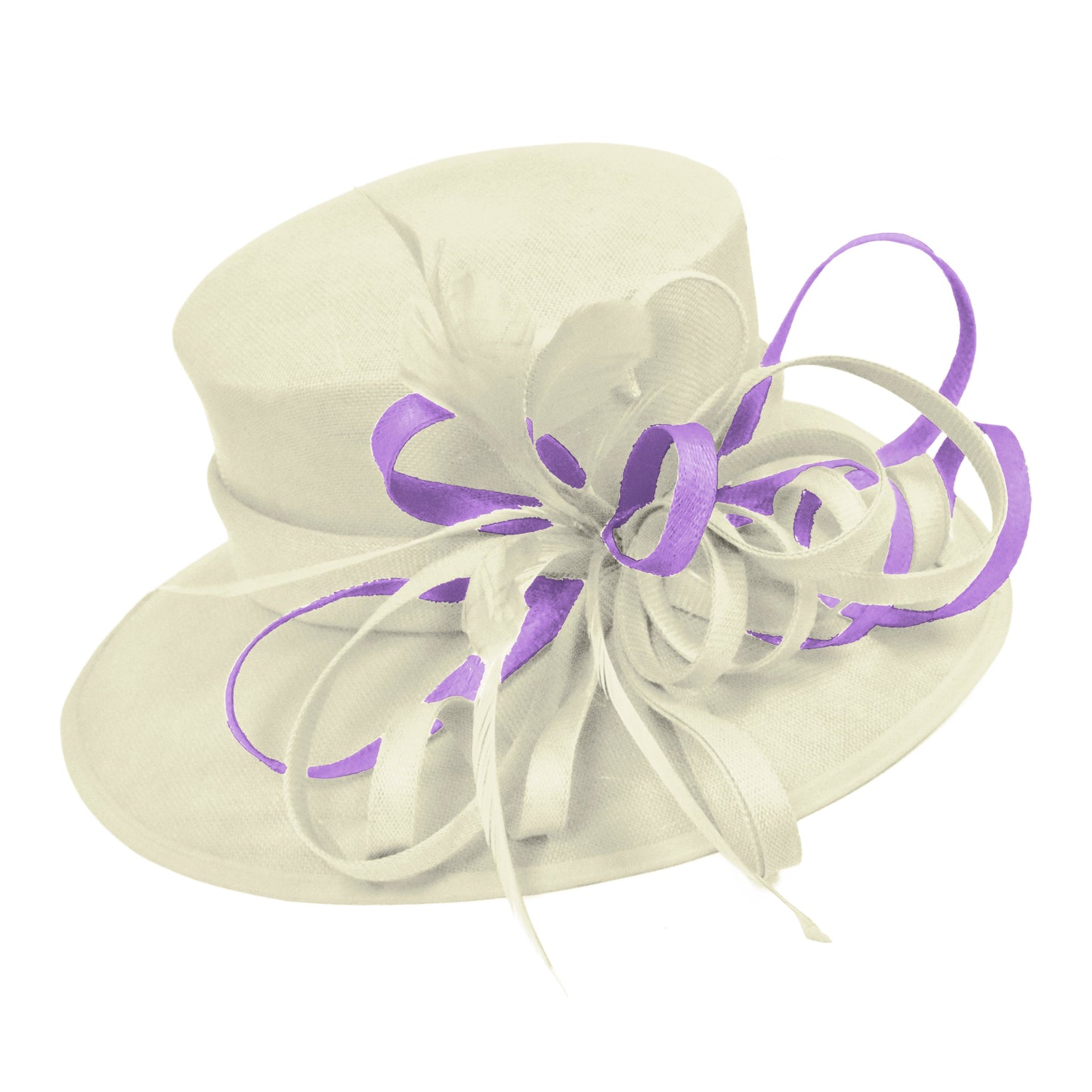 Cream Ivory and Lilac Purple Large Brim Queen Hat Occasion Hatinator Fascinator Weddings Formal