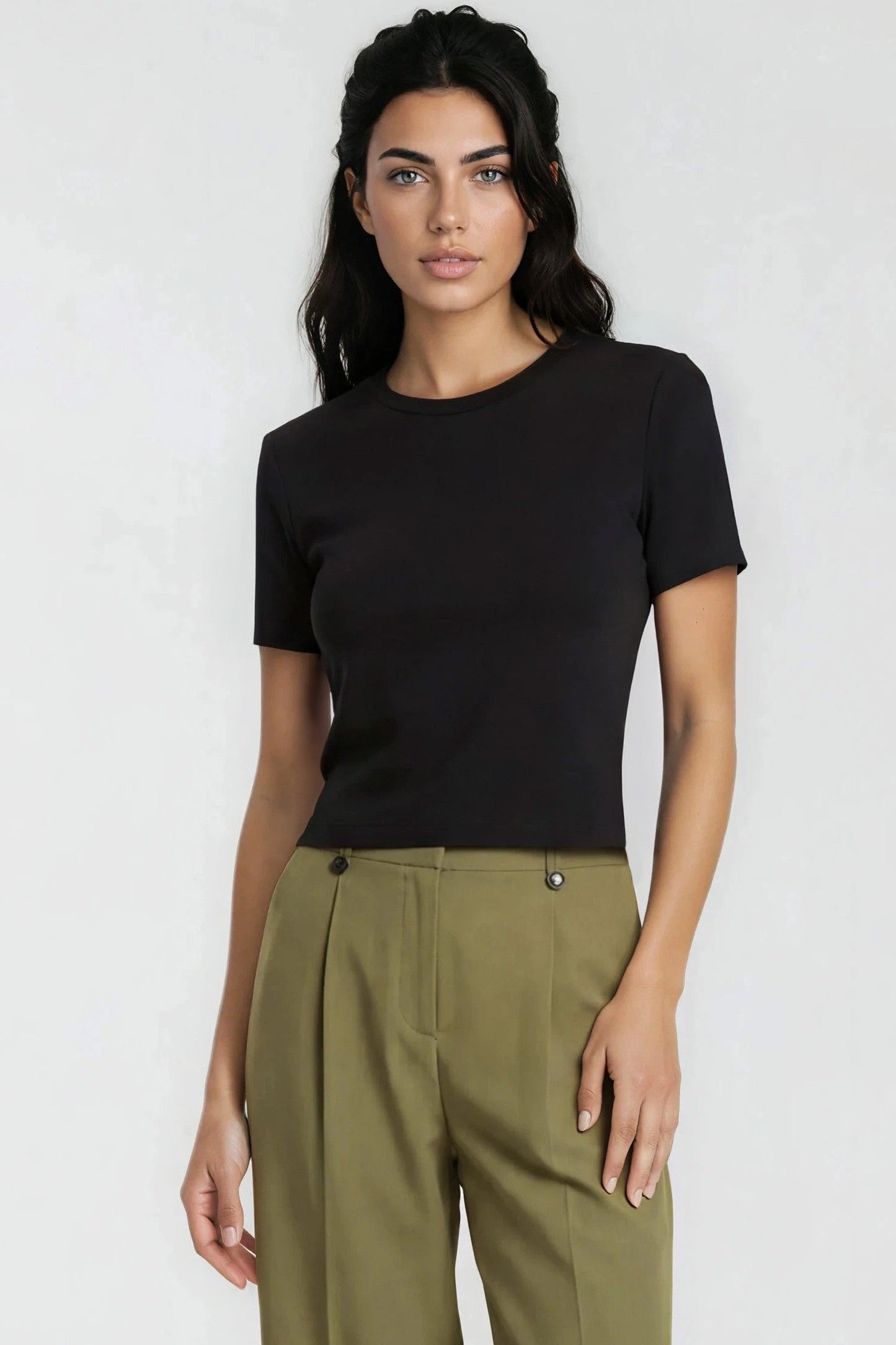 Black Crew Cotton T-Shirt | Baby Tee