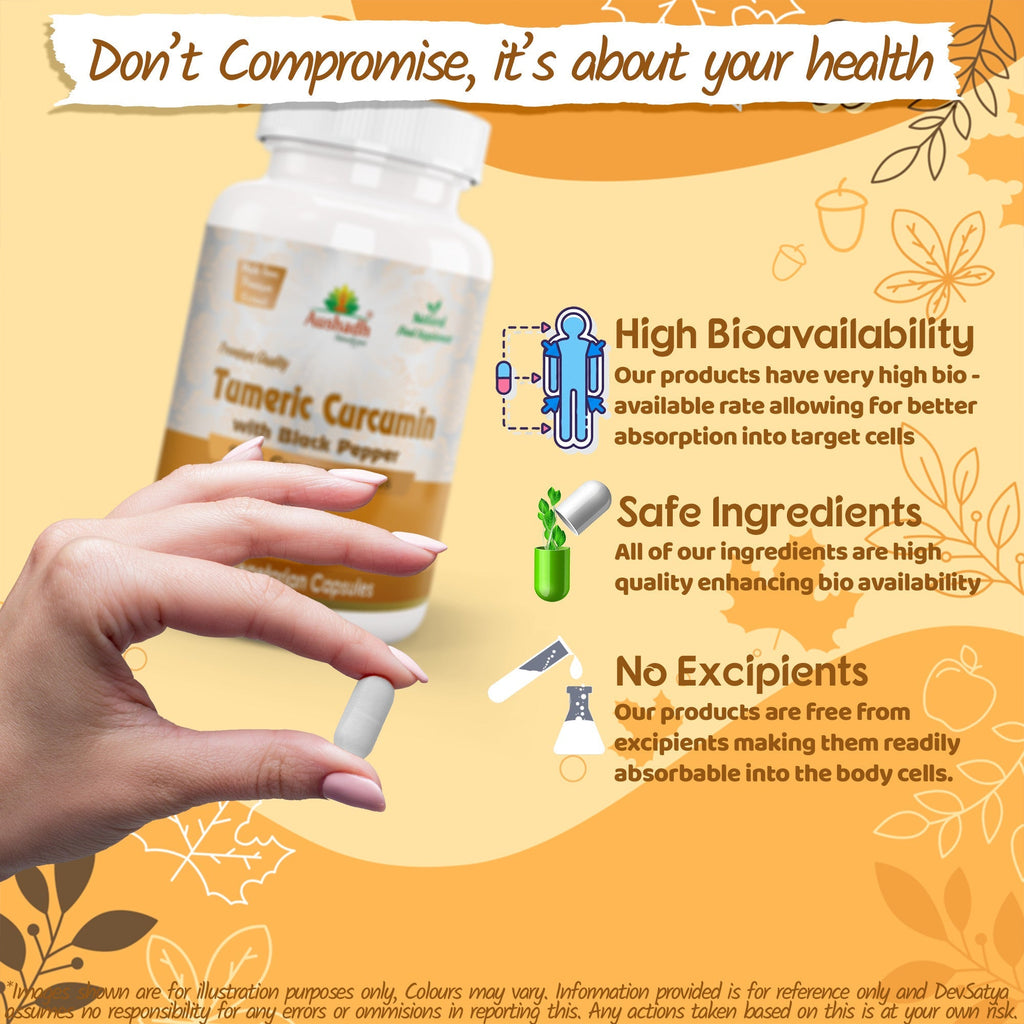 Aushadh Tumeric Curcumin with Black Pepper Capsules (Haldi) Joint Comfort & Antioxidant Support - Vegan, Gluten Free, Non-GMO, 60 Capsules