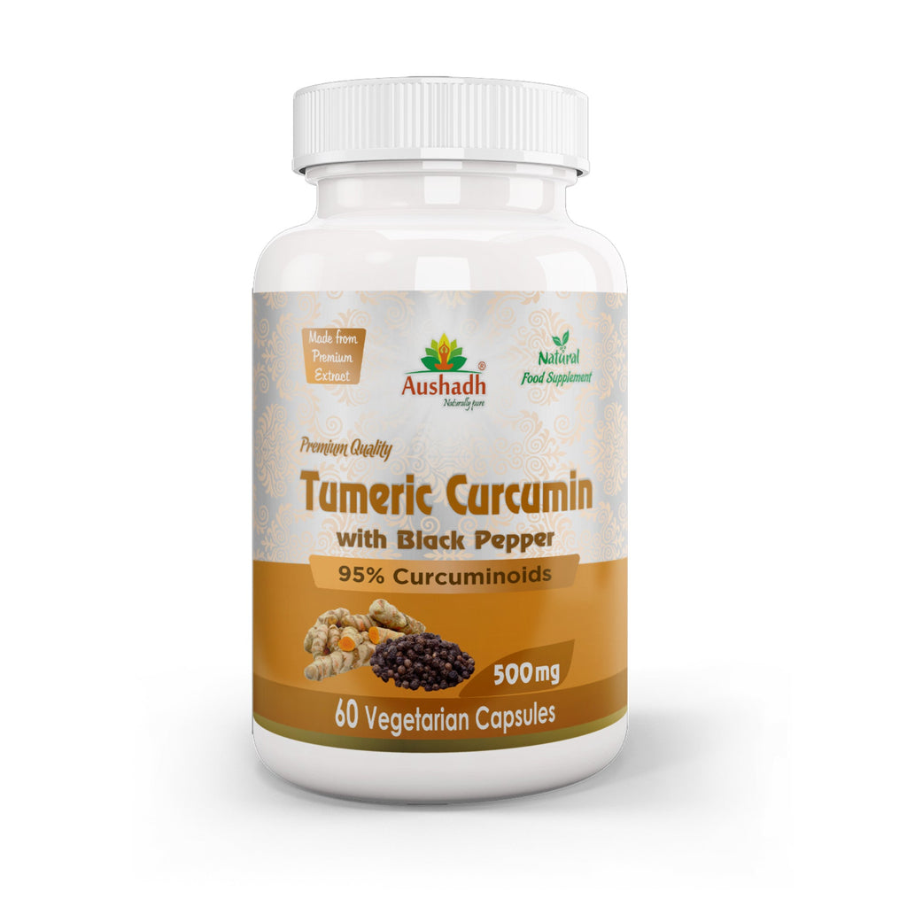 Aushadh Tumeric Curcumin with Black Pepper Capsules (Haldi) Joint Comfort & Antioxidant Support - Vegan, Gluten Free, Non-GMO, 60 Capsules