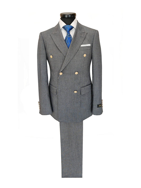 Grey Double-Breasted Slim Fit Suit