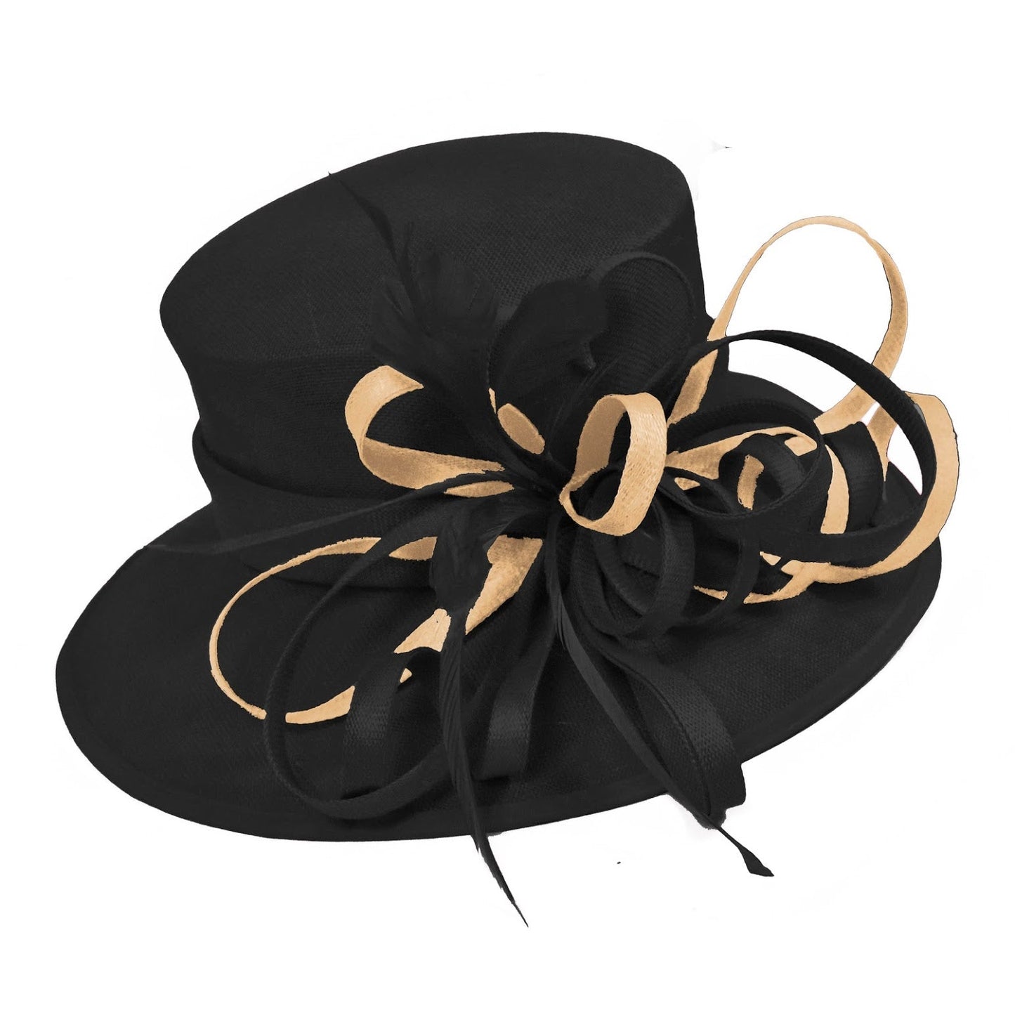Black and Mustard Gold Large Queen Brim Hat Occasion Hatinator Fascinator Weddings Formal