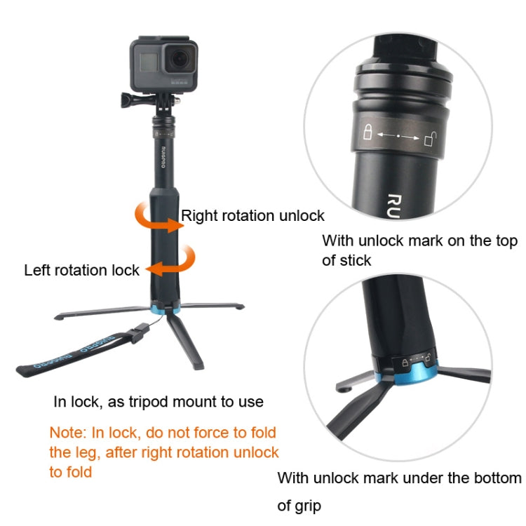 Portable Foldable Tripod Holder Selfie Monopod Stick for GoPro, Insta360, DJI and Other Action Cameras, Length: 23.5-81cm