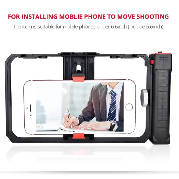 YLG0901B Vlogging Live Broadcast Smartphone Plastic Cage Video Rig Filmmaking Recording Handle Stabilizer Bracket for iPhone, Galaxy, Huawei, Xiaomi, HTC, LG, Google, and Other Smartphones