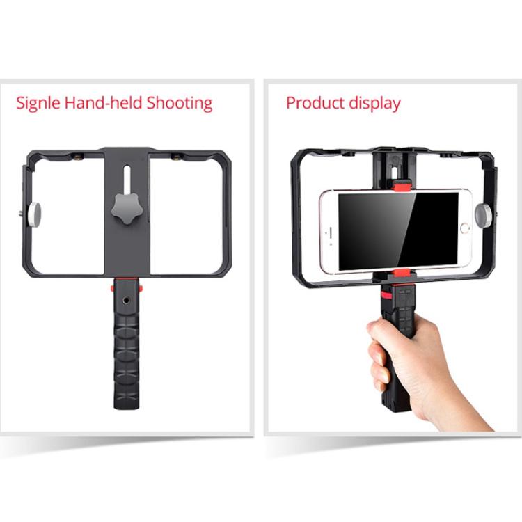 YLG0901B Vlogging Live Broadcast Smartphone Plastic Cage Video Rig Filmmaking Recording Handle Stabilizer Bracket for iPhone, Galaxy, Huawei, Xiaomi, HTC, LG, Google, and Other Smartphones