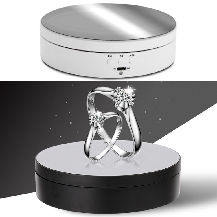 13.8cm Mirror Style USB Charging Smart 360 Degree Rotating Turntable Display Stand Video Shooting Props Turntable for Photography, Load 3kg(White)