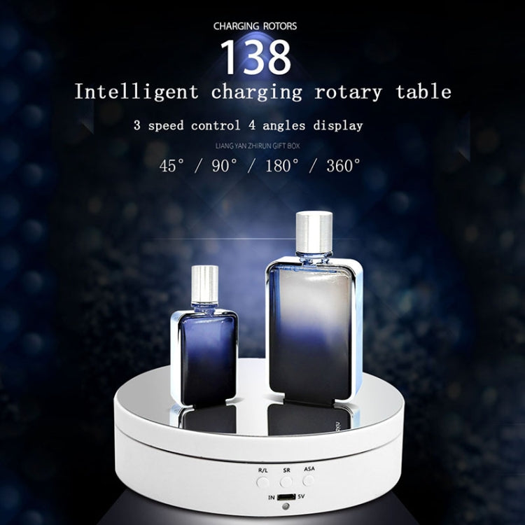 13.8cm Mirror Style USB Charging Smart 360 Degree Rotating Turntable Display Stand Video Shooting Props Turntable for Photography, Load 3kg(White)