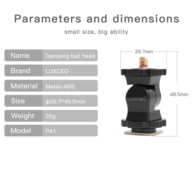 LUXCeO PA1 Camera Universal Hot Shoe Holder Damping Ball-Head Bracket (Black)