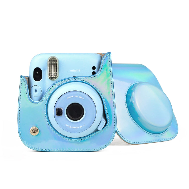 Aurora Color Leather Case Full Body Camera Bag with Shoulder Strap for FUJIFILM Instax mini 11, Blue