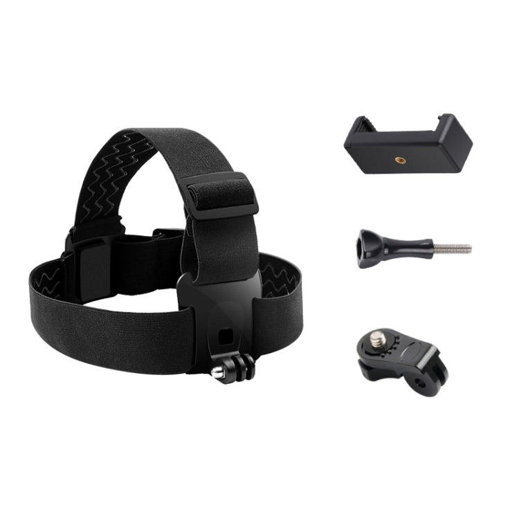 Adjustable Head Strap with Phone Clamp & Mounts for GoPro, Xiaoyi & Action Cameras (Black)