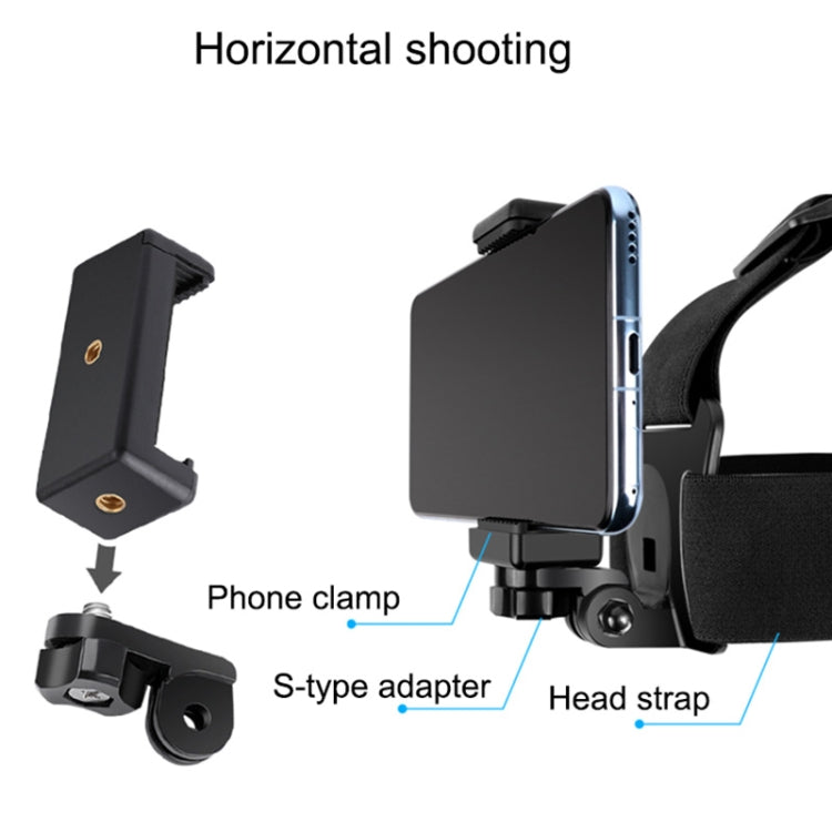 Adjustable Head Strap with Phone Clamp & Mounts for GoPro, Xiaoyi & Action Cameras (Black)
