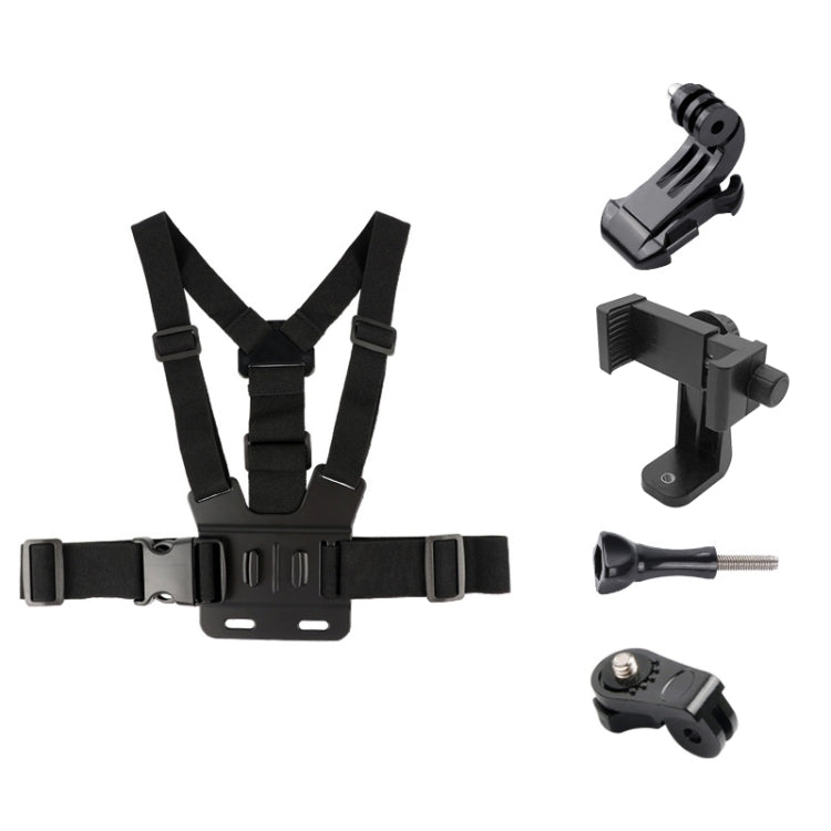 Adjustable Chest Strap with Phone Clamp & Mounts for GoPro, Insta360, DJI & Smartphones (Black)