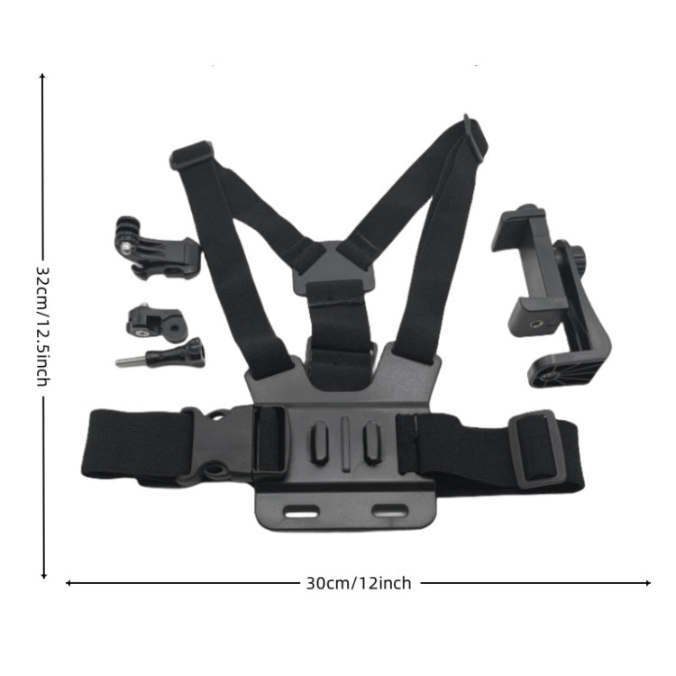 Adjustable Chest Strap with Phone Clamp & Mounts for GoPro, Insta360, DJI & Smartphones (Black)