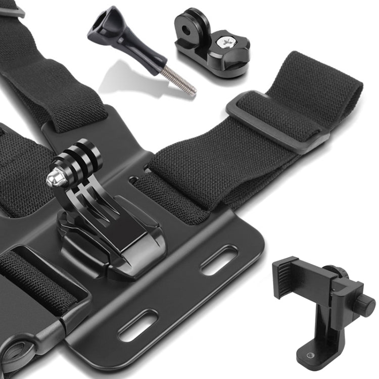 Adjustable Chest Strap with Phone Clamp & Mounts for GoPro, Insta360, DJI & Smartphones (Black)