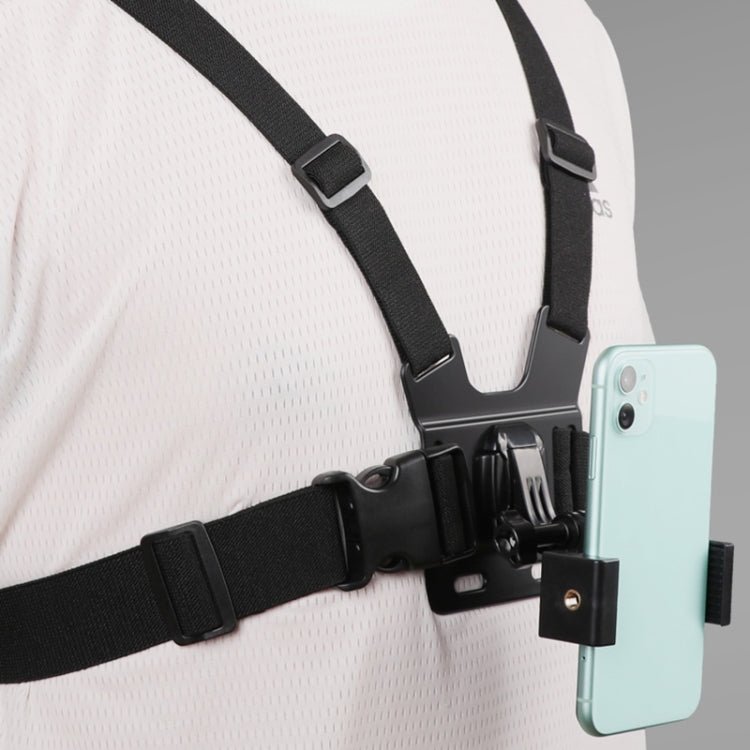 Adjustable Chest Strap with Phone Clamp & Mounts for GoPro, Insta360, DJI & Smartphones (Black)