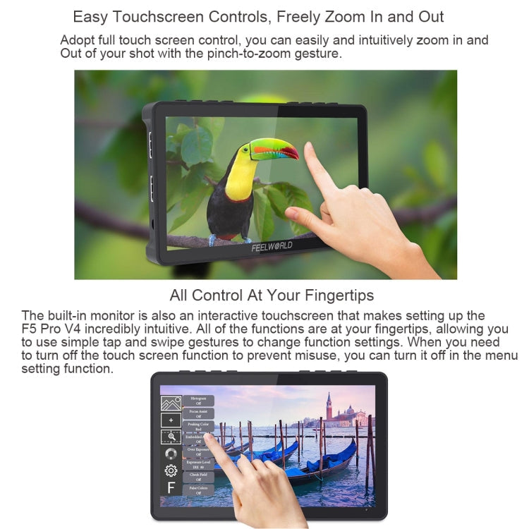 FEELWORLD F5 Pro V4 6 inch Touch Screen DSLR Camera Field Monitor 3D LUT 4K HDMI Input Output Tilt Arm